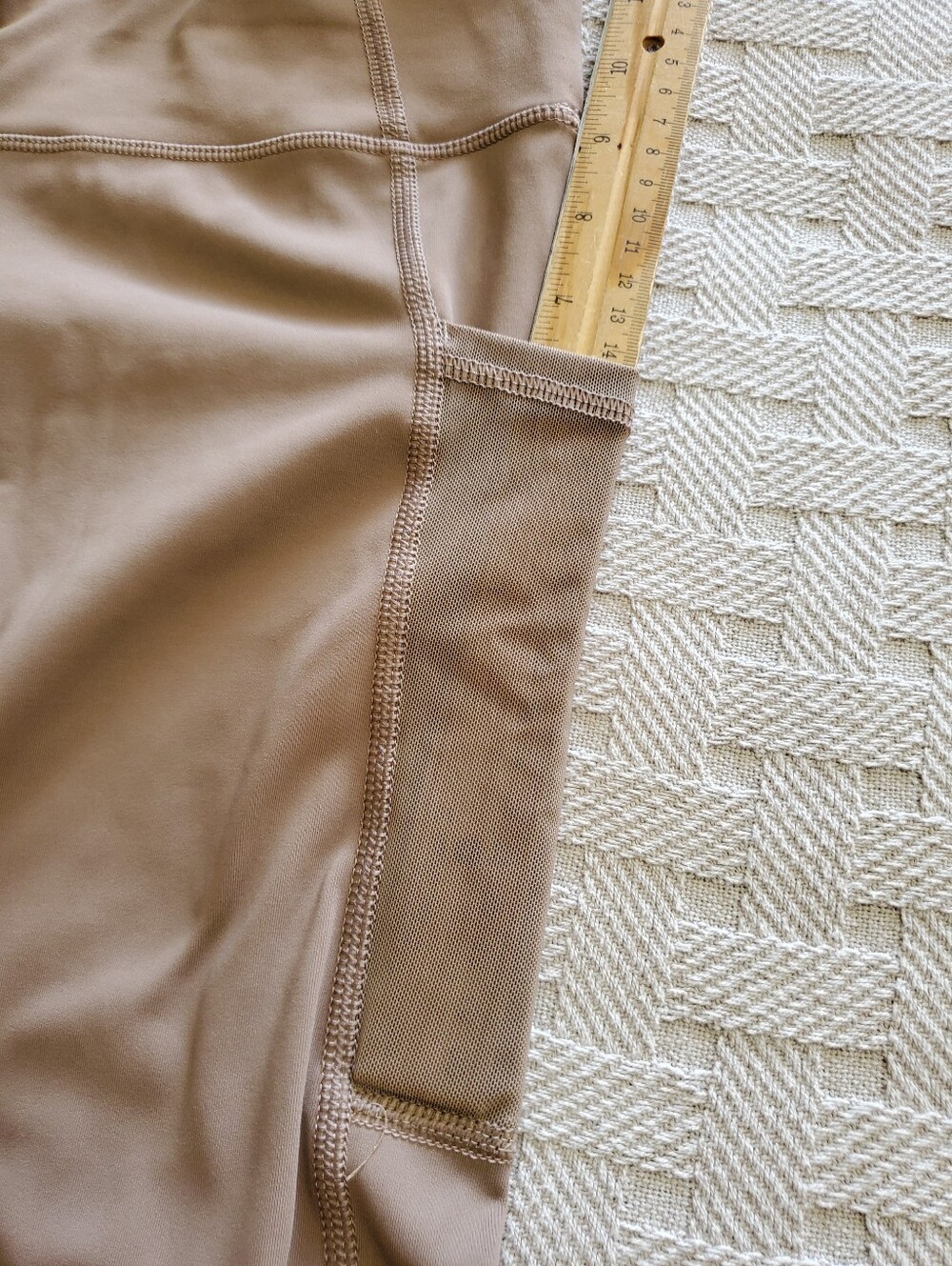 Tek Gear UltraStretch High Waisted Side Pocket Leggings Tan Taupe Mesh - Picture 6 of 11